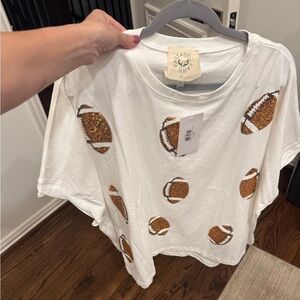 White T-Shirt with Beaded Football Design